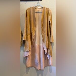 NWT R. Vivimos Tan Velvet + Chiffon Kimono Open Cardigan Duster Women’s Size S